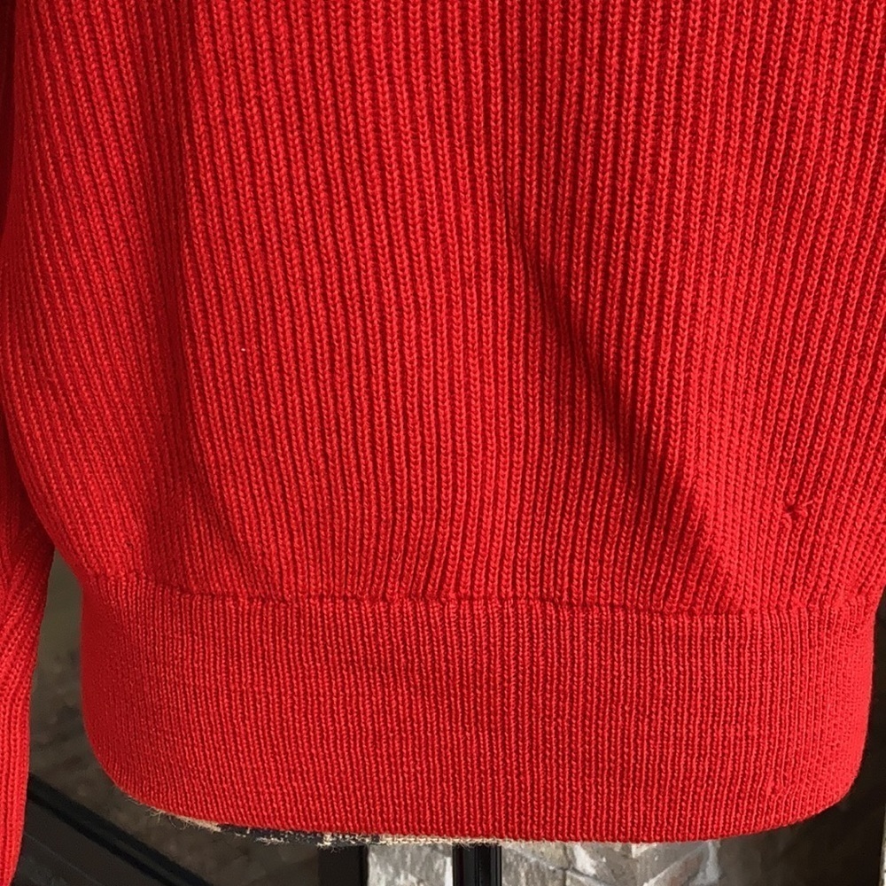 Vintage Obermeyer red zip cardigan sweater w black trim 100% wool grandma core - Picture 13 of 16
